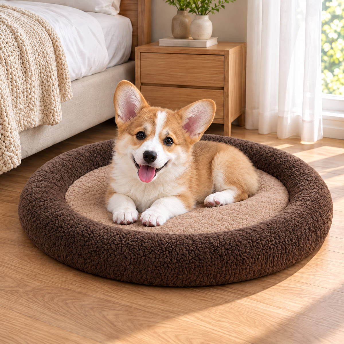 Elwooda™ Mocha & Sand Round Plush Pet Mat
