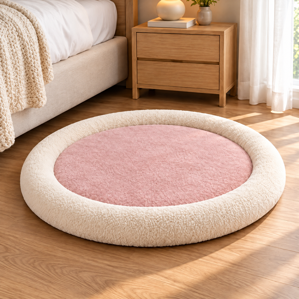 Elwooda™ Blush & Cream Round Plush Pet Mat