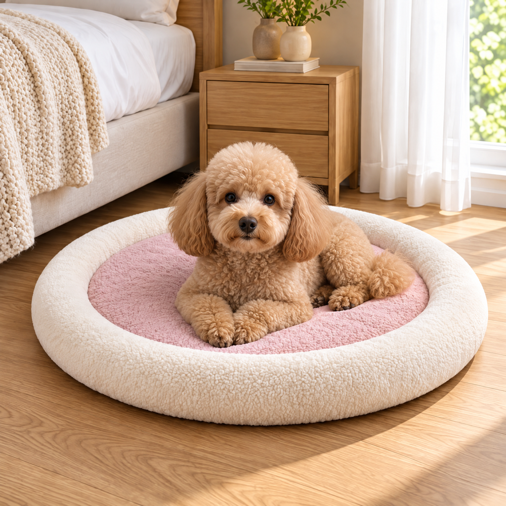 Elwooda™ Blush & Cream Round Plush Pet Mat